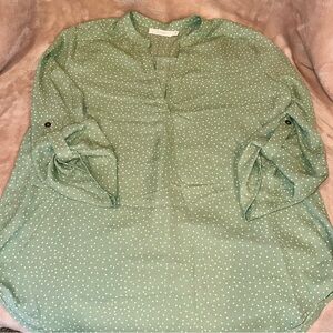 Lush Green 3/4 Sleeve Blouse with Mandarin Collar